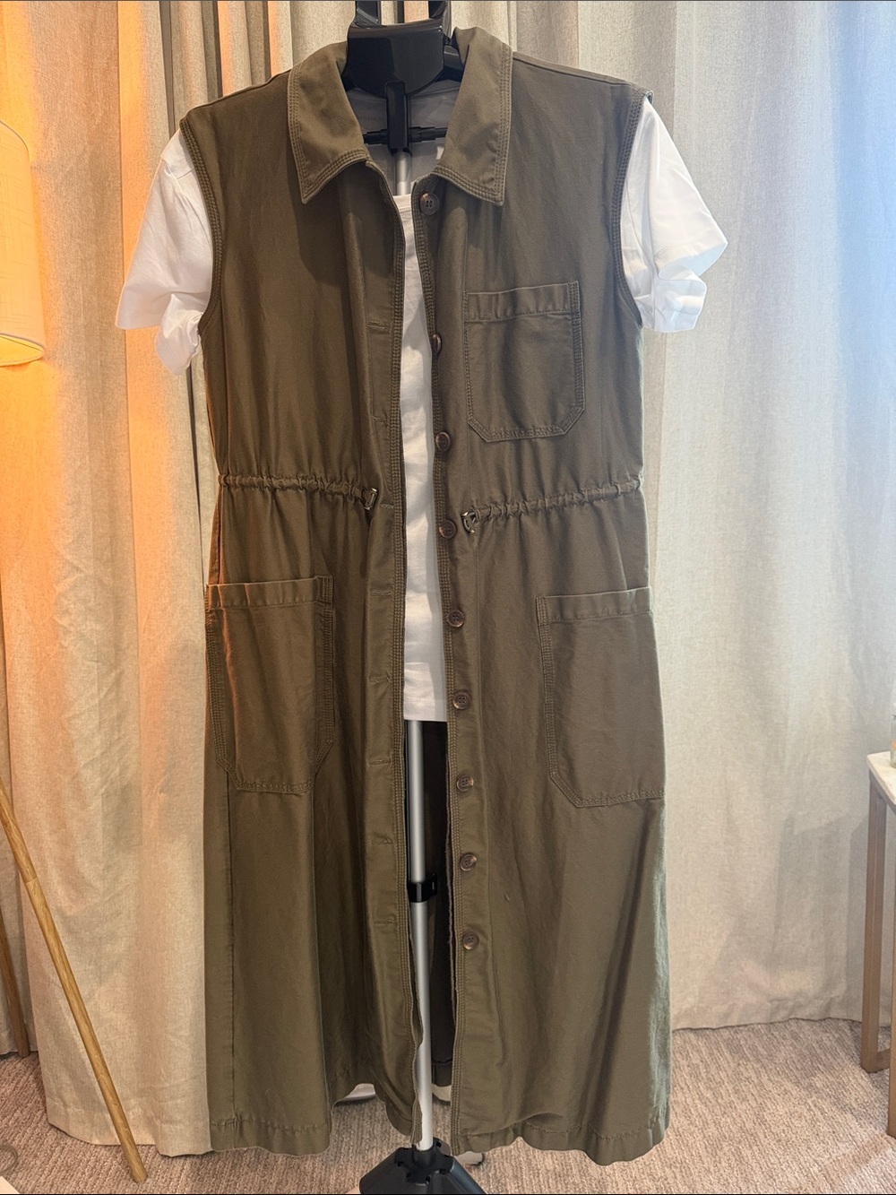 Calvin Klein Olive Green Sleeveless Button-Front Utility Dress